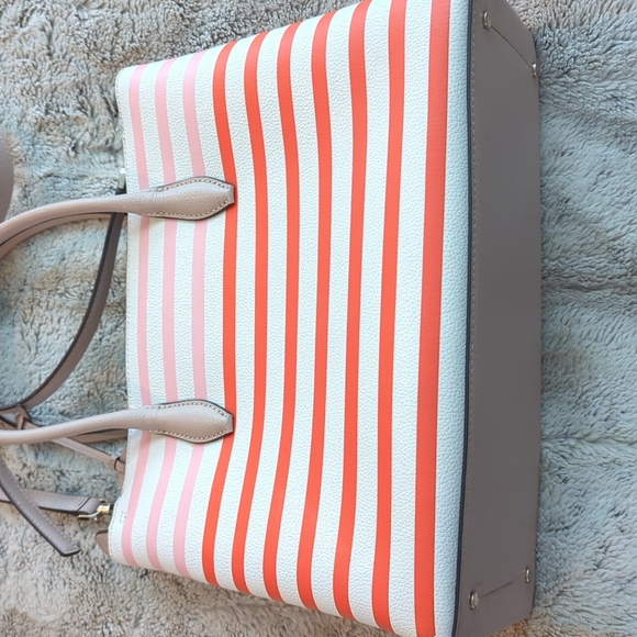 Kate Spade New York Patrice Tropical Red Pink Orange Striped Satchel Tote Bag - Picture 7 of 10